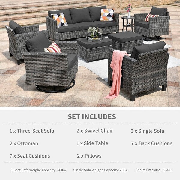 OVIOS 8piece Patio Conversation Wicker Furniture Set Swivel Chair Set