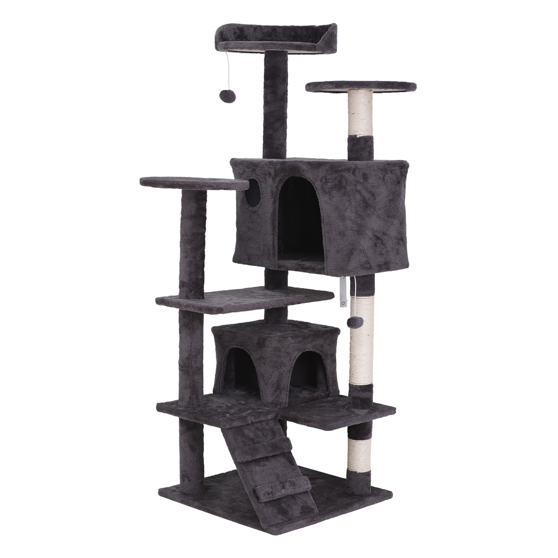 HomGarden 55''H Multi-Level Cat Tree Condo W/Scratching Post Tower and Perch， Play House Dark Gray