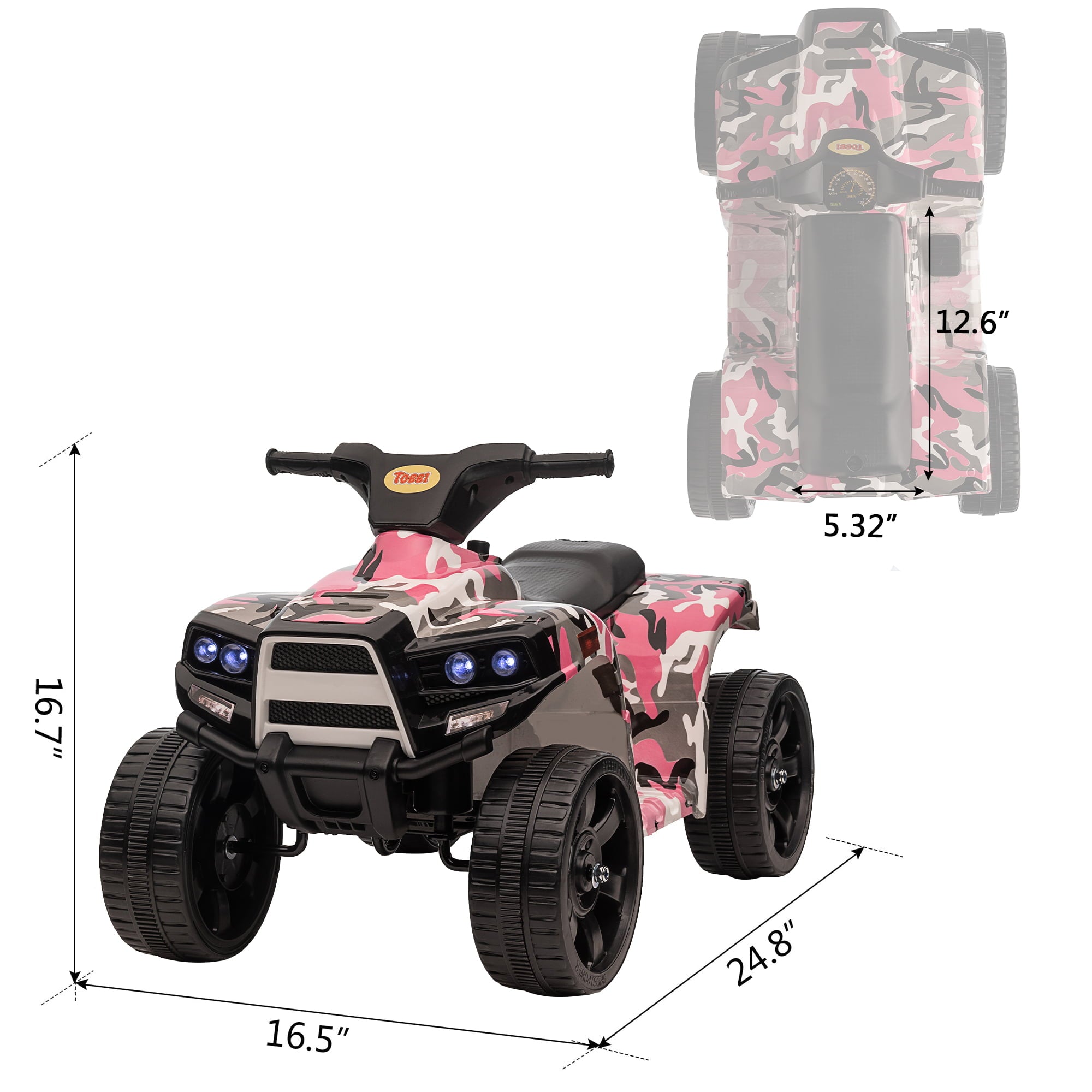 TOBBI 6V Electric Kids Ride on ATV Quad Car 4 Wheeler Ride on Toy W/ LED Headlight, Horn, Speed Indicator, Pink Camouflage