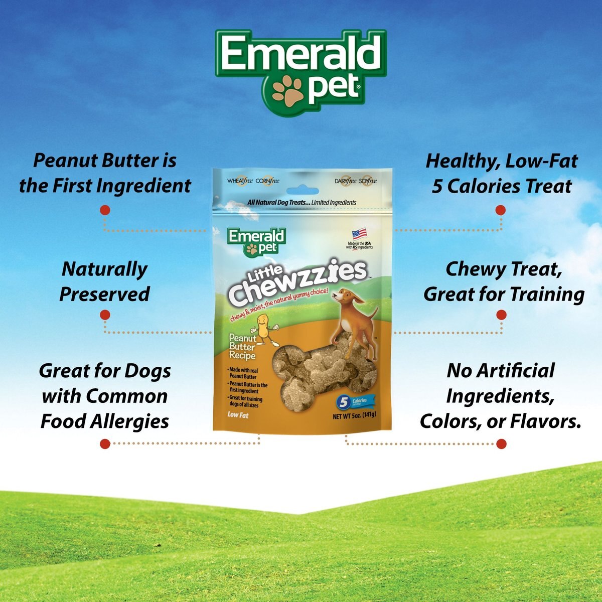 Emerald Pet Little Chewzzies Recipe Peanut Butter Chicken-Free Dog Treats