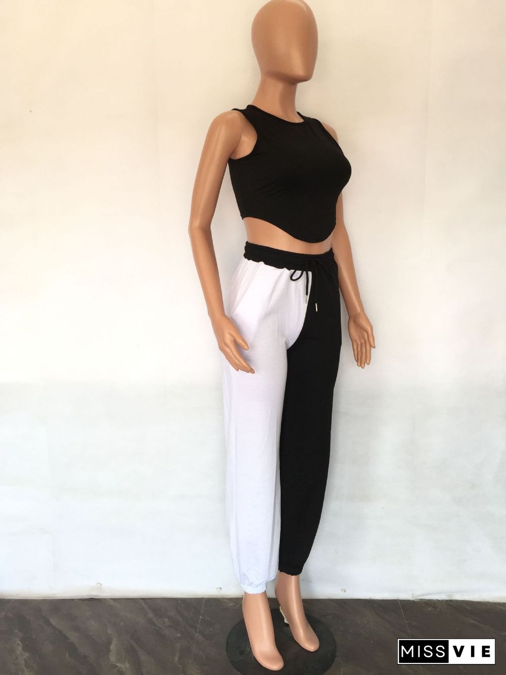 Back Cut out Tank Crop Top Sweatpants 2 Piece Set