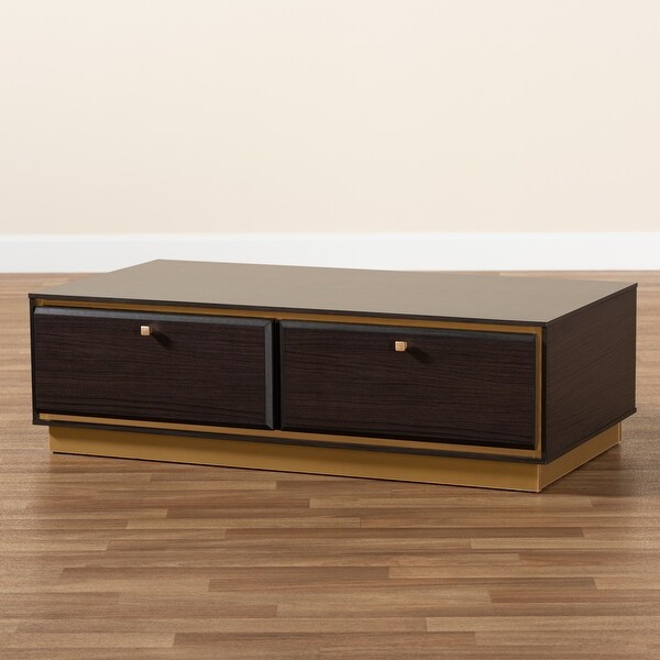 Cormac Transitional Wood and Metal 2-Drawer Coffee Table