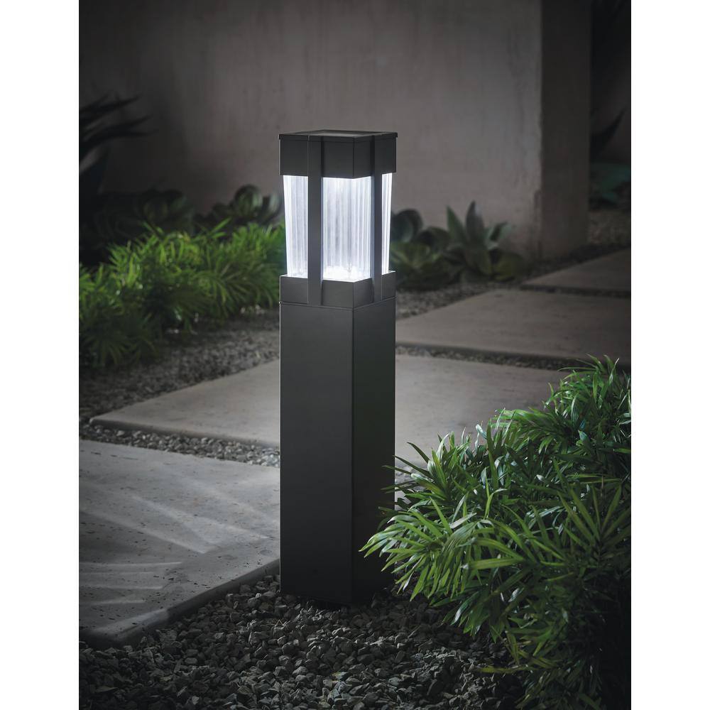 Hampton Bay Sumner Solar Black LED Bollard Path Light with Ribbed Glass Lens 20 Lumens SP94301W22PDQ