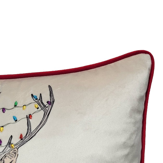 Hipster Reindeer Embroidered Lights Square Throw Pillow Edie home