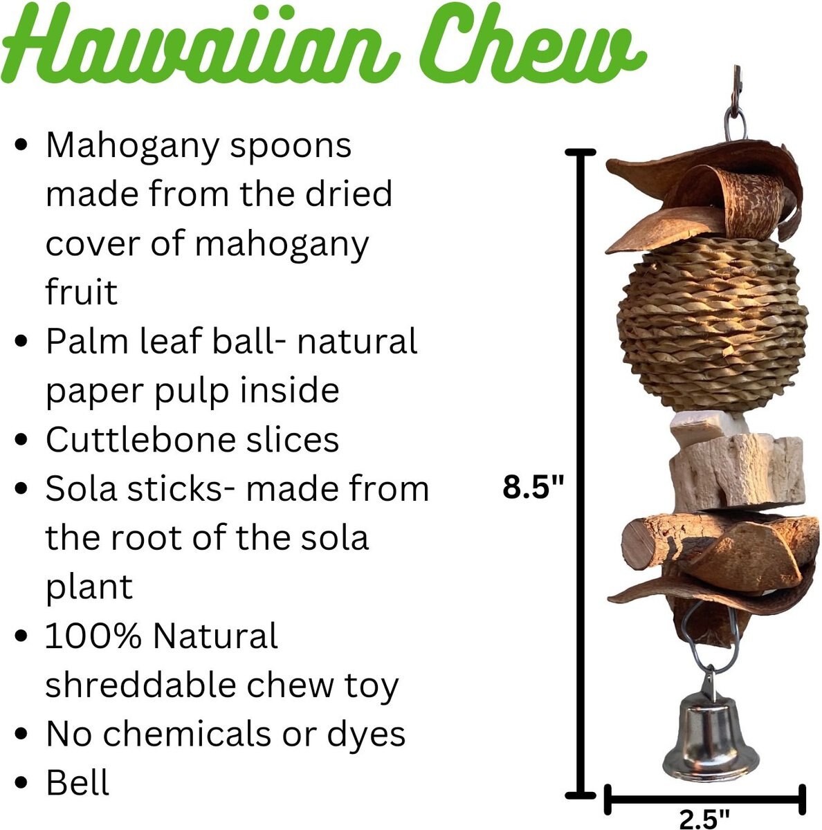 Polly's Pet Products Hawaiian Chew Toy， Brown， Medium