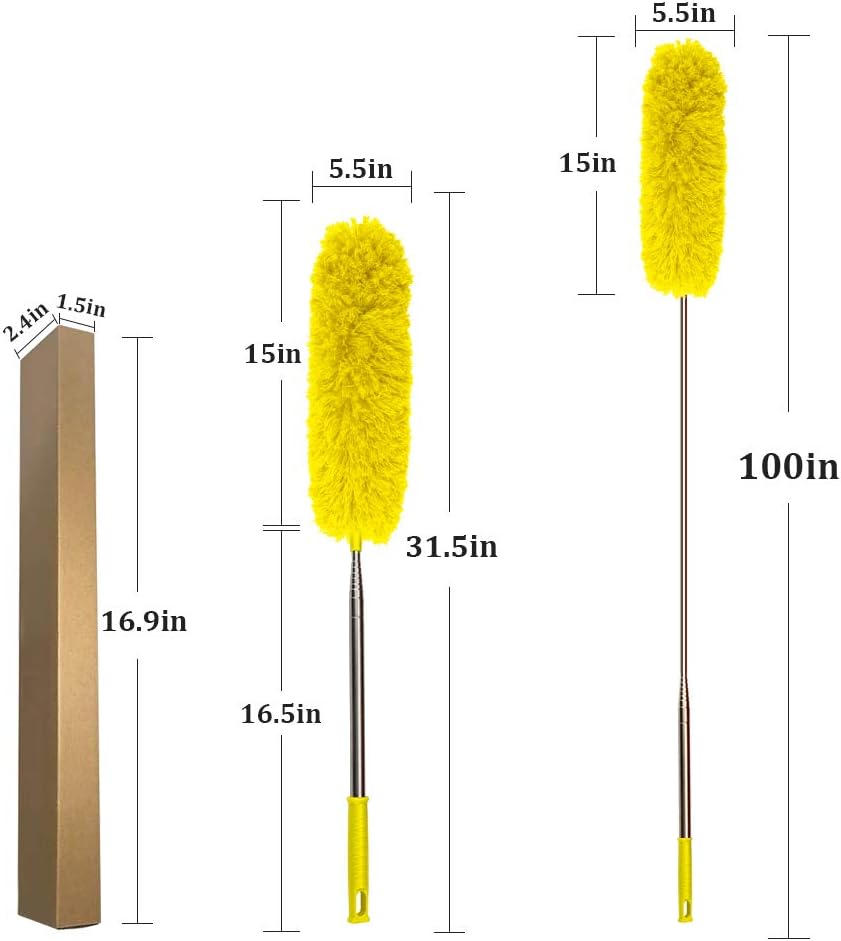 DELUX Microfiber Extendable Feather Duster with 100 inches Extra Long Pole, Bendable Head & Long Handle Dusters for Cleaning Ceiling Fan, High Ceiling, Blinds, Furniture & Cars