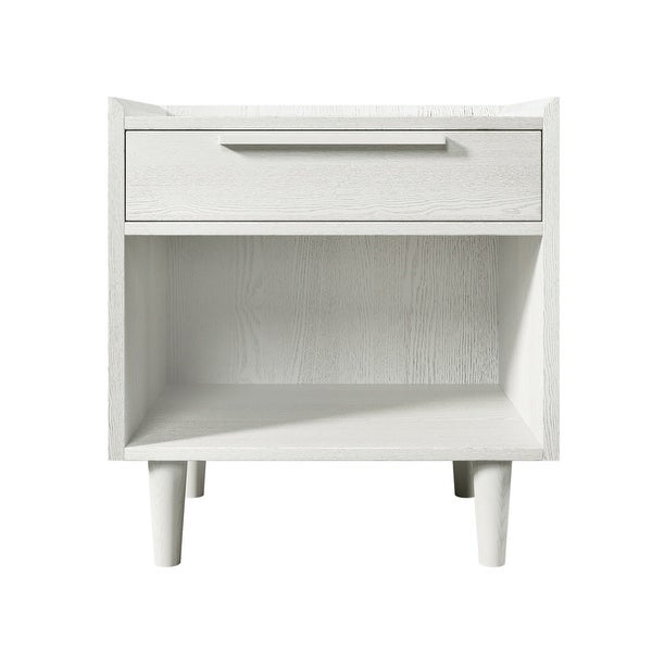 Modern Style Manufactured Wood 1 Drawer Nightstand Side Table with Wood Legs， White