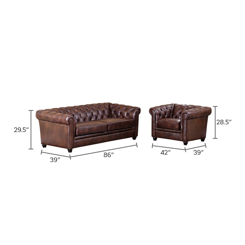 Abbyson Tuscan Leather Chesterfield 2 Piece Armchair and Sofa Set