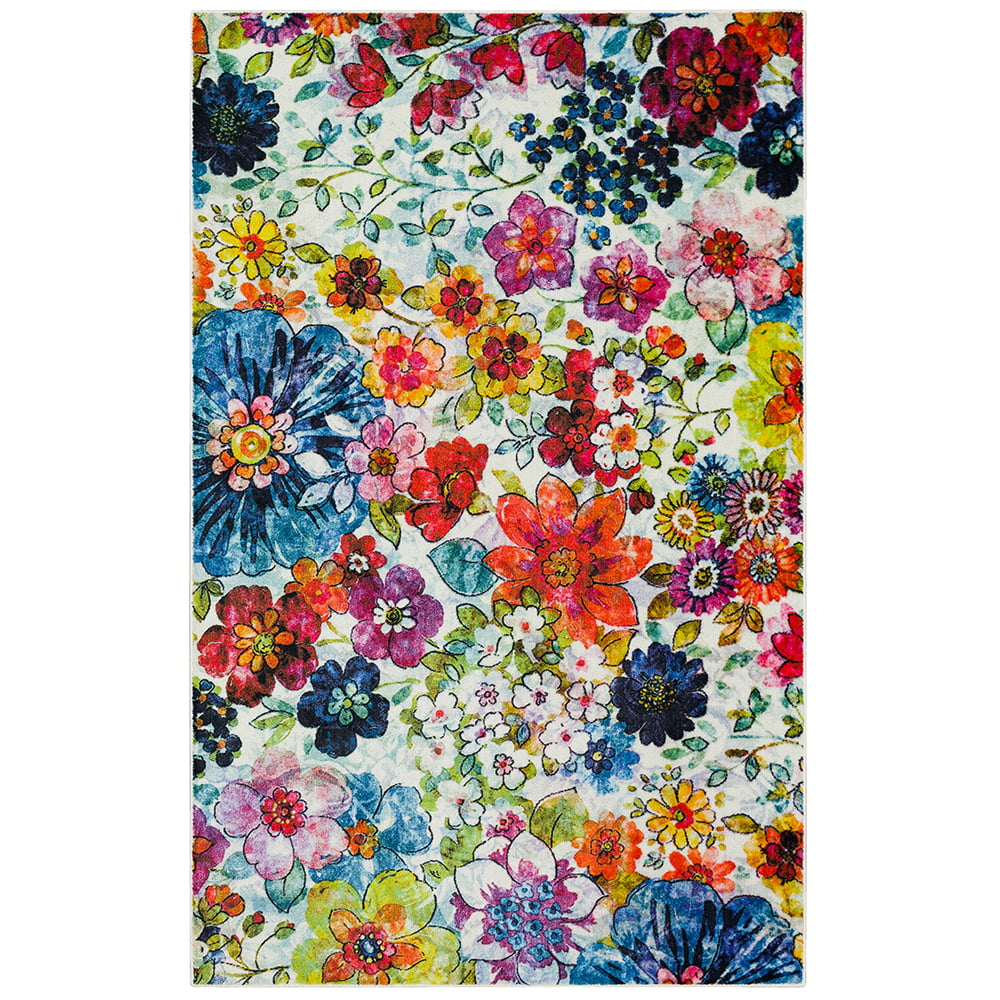 Mohawk Home Prismatic Blossoms Rainbow Contemporary Floral Precision Printed Area Rug, 8x10, Cream & Pink