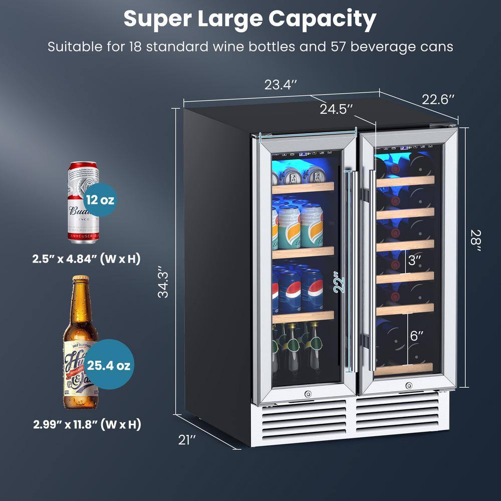 Costway 23.4 in. 18-Bottle Wine and 57-Can Beverage Cooler FP10127US-SL