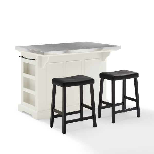 Julia Stainless Steel Top Island W/Uph Saddle Stools