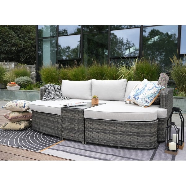 4-piece Patio Wicker Daybed Set with Side Table - Overstock - 19209038