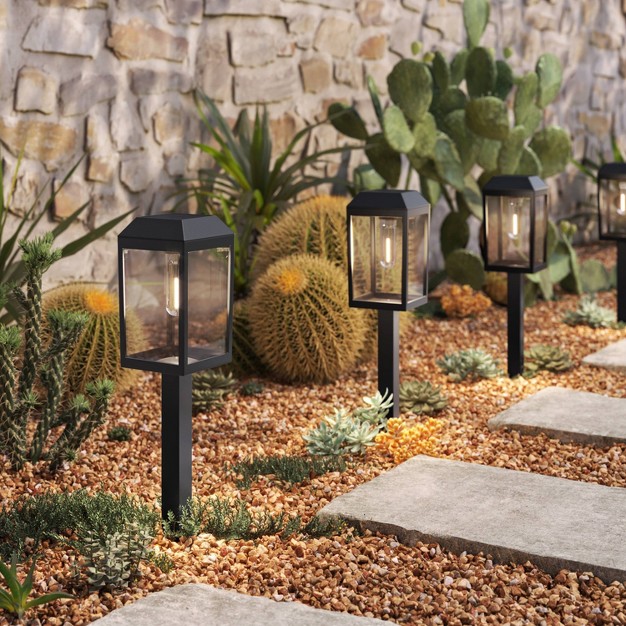 6pk Window Lantern Solar Led Outdoor Path Lights Matte Black