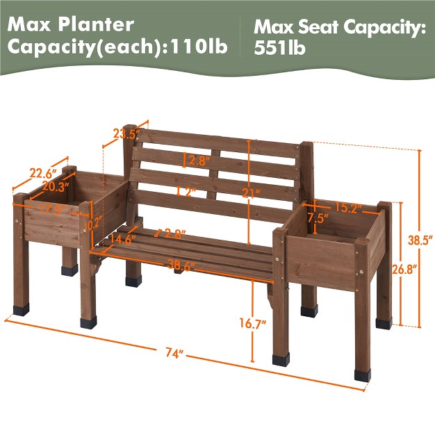 Yaheetech 2 In 1 Outdoor Solid Wood Double bench For Patio Backyard Brown