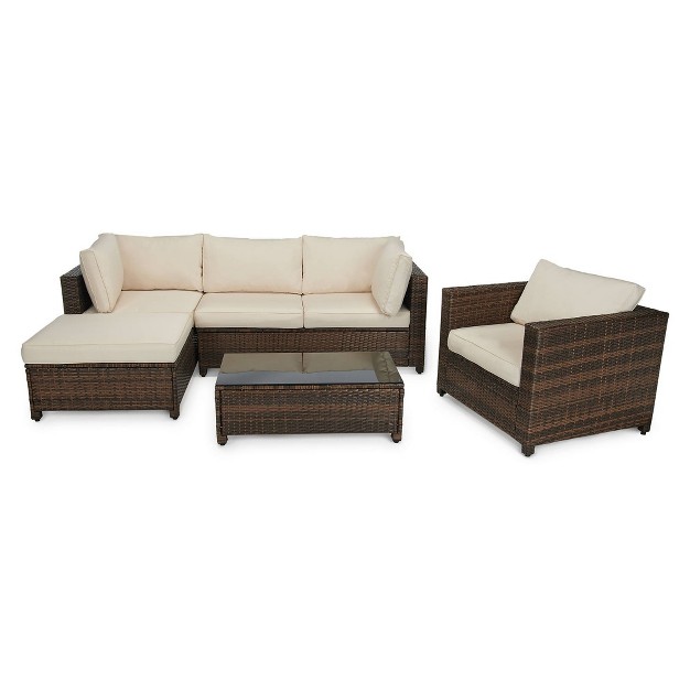 4pc Wicker Patio Sectional Seating Set Beige Edyo Living