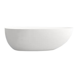 Zeus  Ruta 71 in. Stone Resin Flatbottom Non-Whirlpool Bathtub in Matte White with Drain ZeusRTHUB003