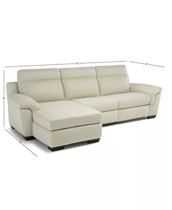 Furniture Julius II 3-Pc. Leather Chaise Sectional Sofa With 2 Power Recliners Power Headrests And USB Power Outlet