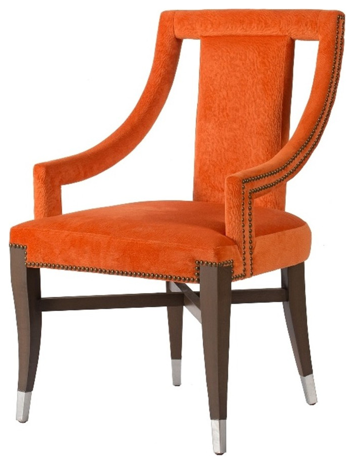 24 Inch Accent Chair Modern Style Velvet Open Sloped Arms Orange Black   Contemporary   Armchairs And Accent Chairs   by Homesquare  Houzz