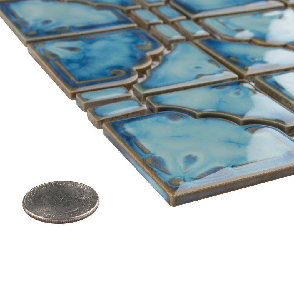 Merola Tile Moonbeam Diva Blue 12 in. x 12 in. Porcelain Mosaic Tile (9.79 sq. ft.  Case) FKOMB21