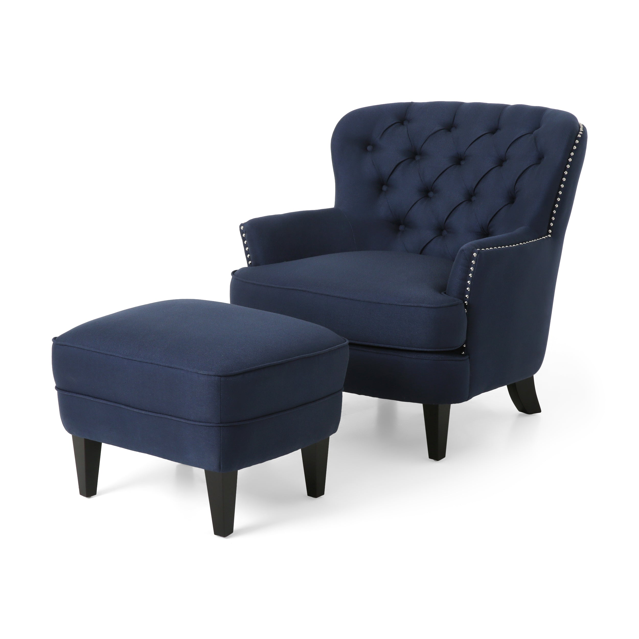 Jaxen Contemporary Tufted Fabric Club Chair and Ottoman Set