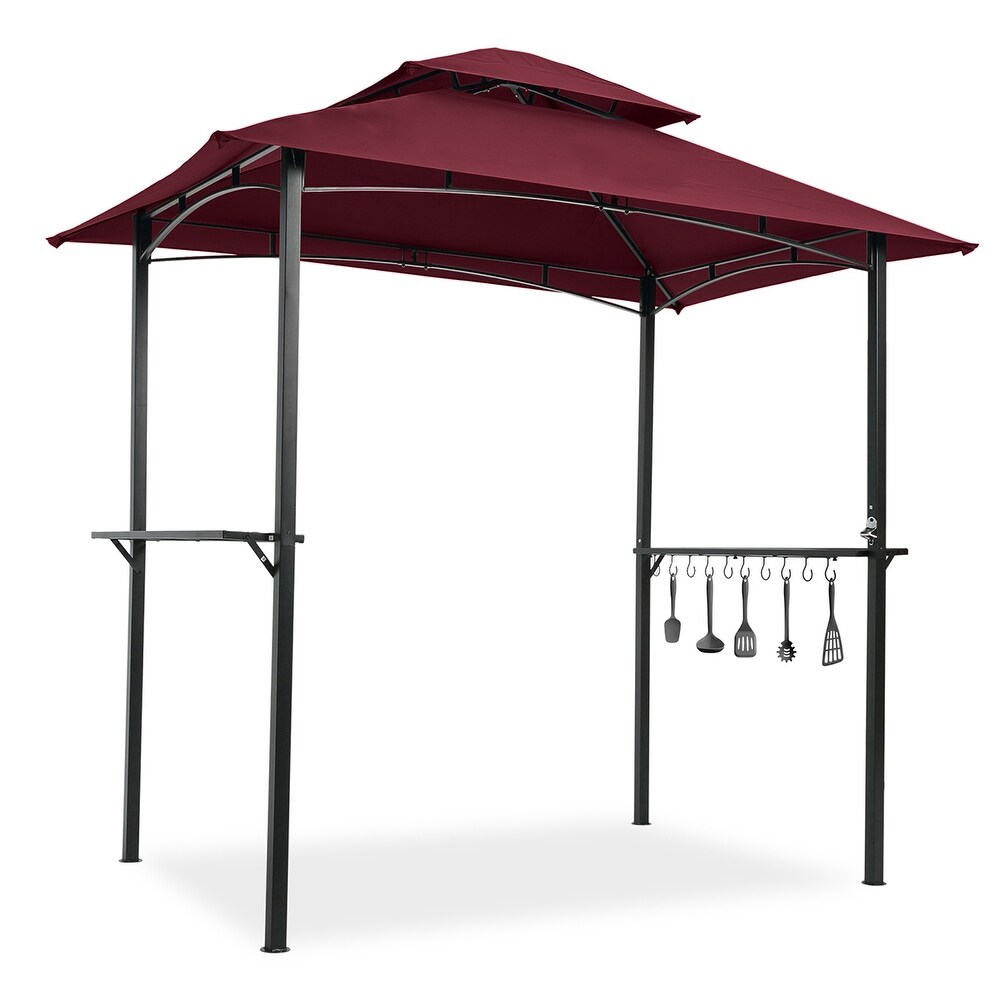 Outdoor Grill Gazebo 8 x 5 Ft  Shelter Tent  Double Tier Soft Top Canopy and Steel Frame with hook and Bar Counters