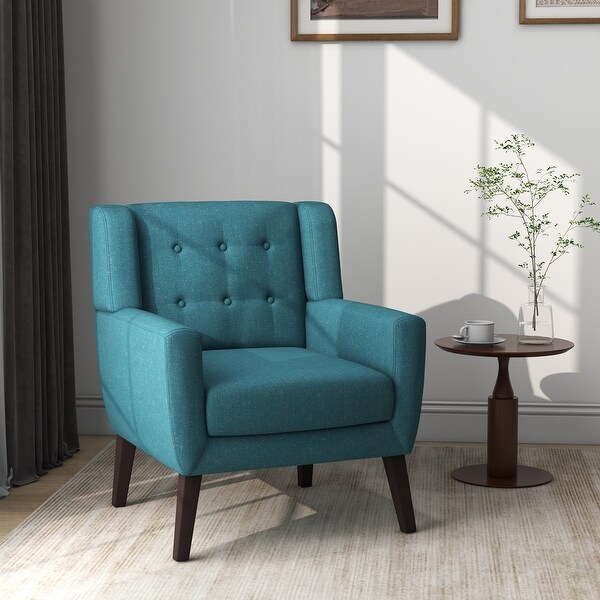 Modern Cotton Linen Upholstered Armchair Tufted Accent Chair