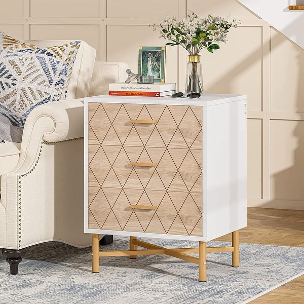 Wood Nightstand Bed Side Table with 3 Drawers