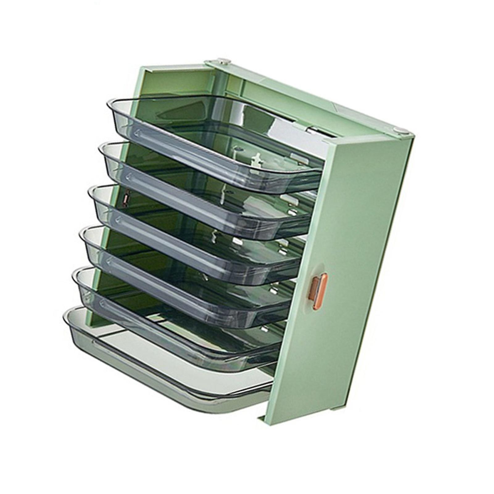 Kitchen Side Dishes Punch Free Foldable PET 6 Layers Wall Mounted Organization Rack Cooking Plates Storage Shelf Light Shirt Green