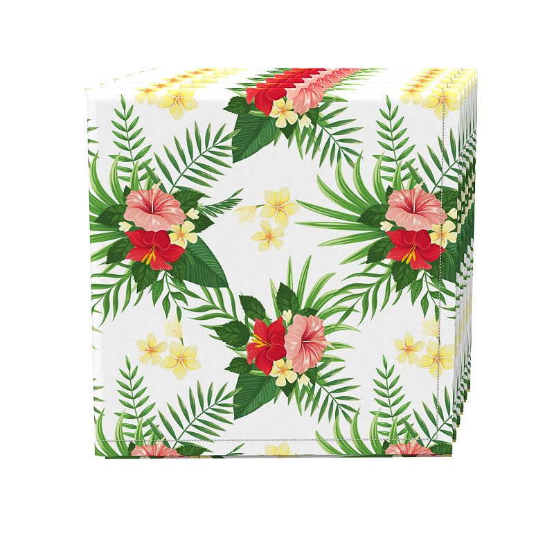 Napkin Set， 100% Polyester， Set of 4， 18x18， Hibiscus Check