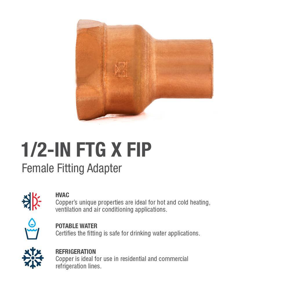 Everbilt 12 in. Copper Pressure Fitting x FPT Female Adapter Fitting W 01531EB