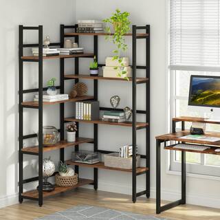 BYBLIGHT Eulas 70.8 in. Rustic Brown 8 shelf Industrial L-Shaped Corner Bookcase with Open Back for Home Office BB-K0067XL