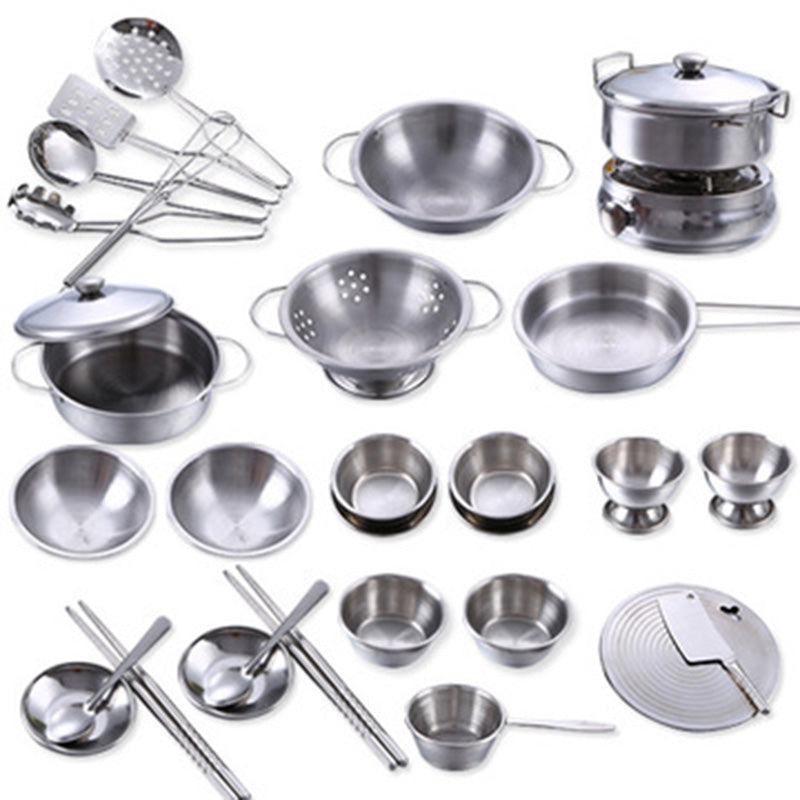 16Pcs Set Stainless Steel Play Cooking Toy Kids Kitchenware Roleplay Toddler Playhouse Game for Children