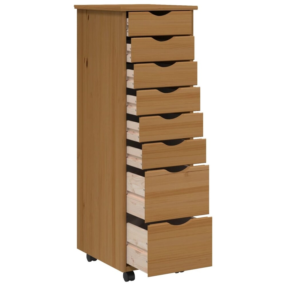 vidaXL Rolling Cabinet with Drawers MOSS different color Solid Wood Pine