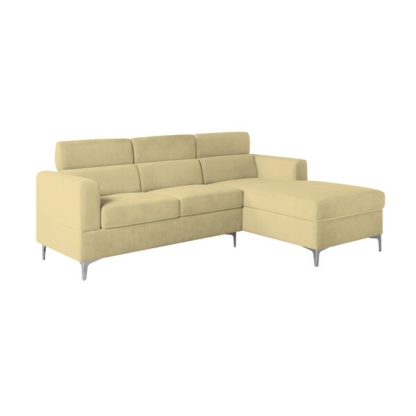 3 Seat Velvet Upholstered Sectional Sofa Adjustable Headrests with 6 Angle， Sofa and Chaise with Right Chaise and Metal Legs