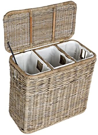 The Basket Lady 3-Compartment Wicker Laundry Sorter Hamper