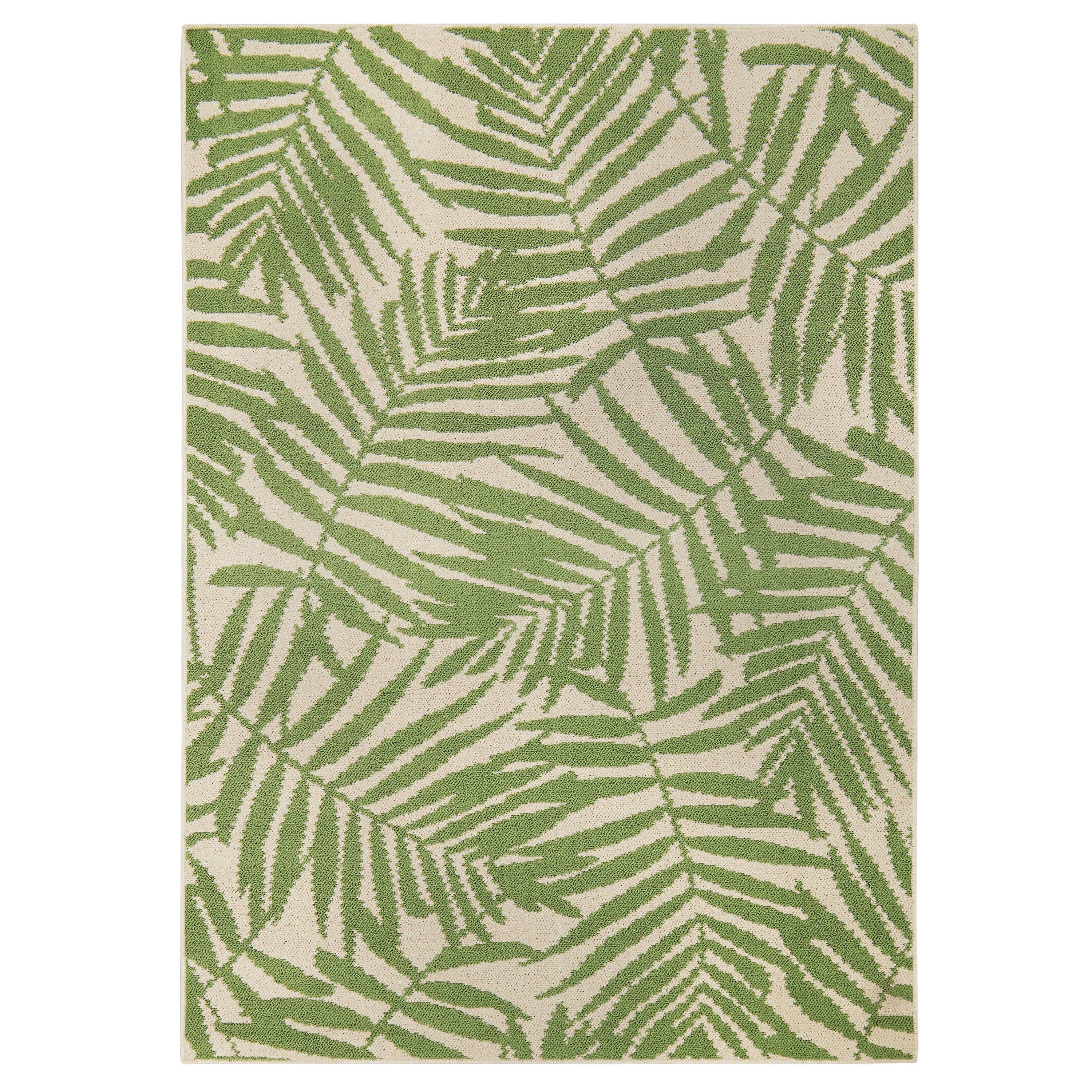 Mainstays Palms Tufted Floral Outdoor Rug, Green and Beige, 6' x 9'