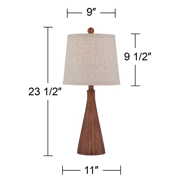 High Cone Small Mid Century Modern Accent Table Lamps Set Of 2 Brown Wood Finish Living Room Bedroom Oatmeal Shade