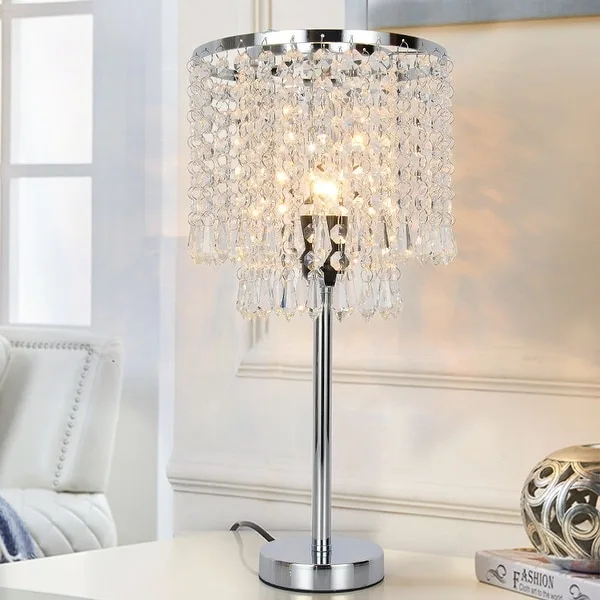 16.5''H Chrome Nightstand Crystal Table Lamp， Elegant Desk Lamp (Bulb NOT Include）