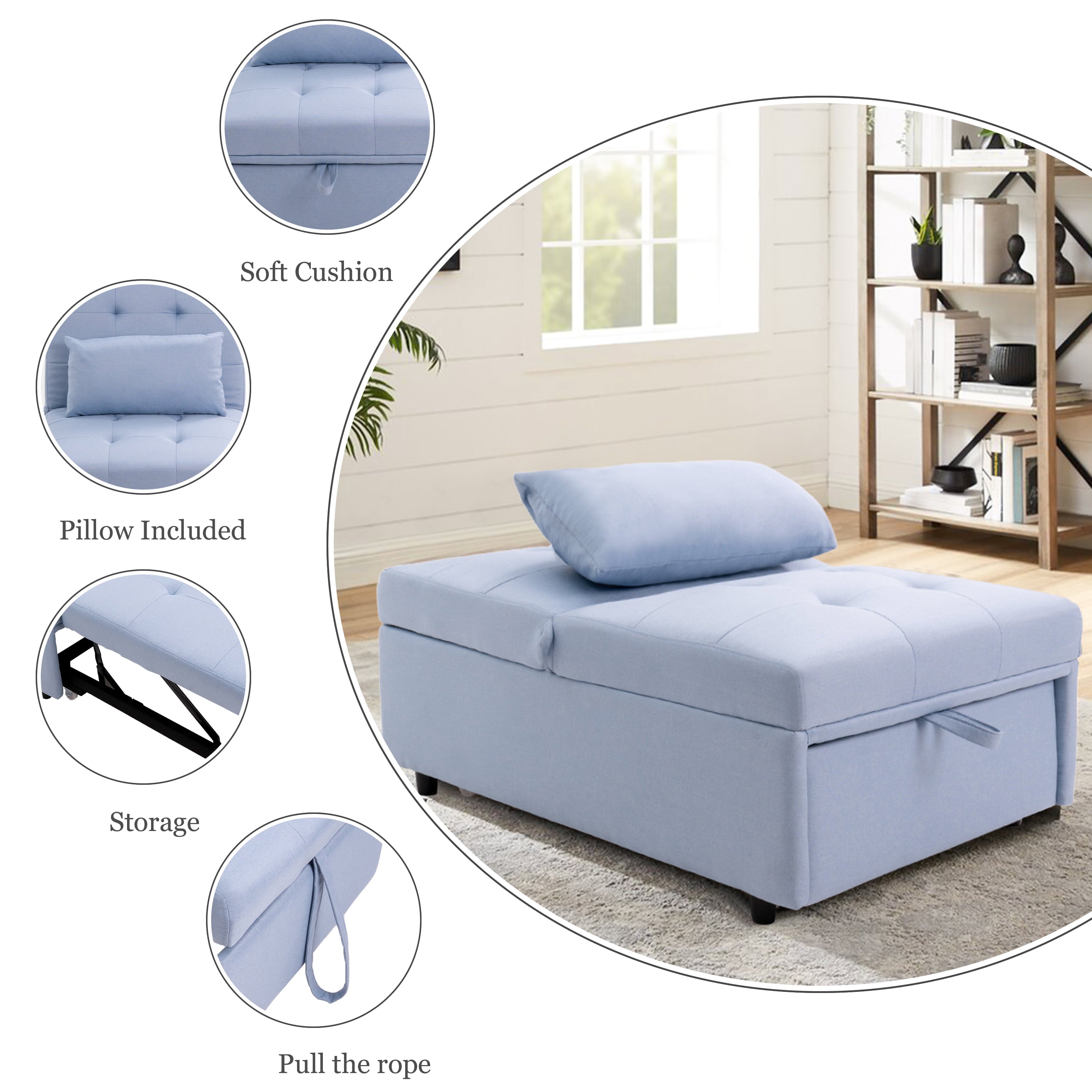 Prime Garden 3-in-1 Convertible Chair Sleeper Chair Sofa Bed,Blue