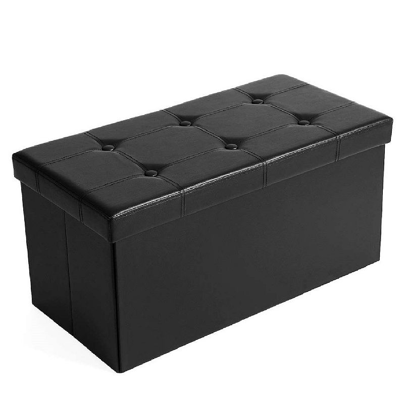 30 Inches Faux Leather Folding Storage Ottoman Bench， Storage Chest Coffee Table Padded Seat