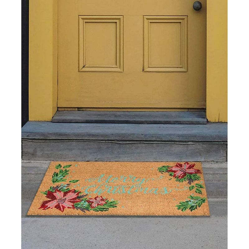 Poinsettia Merry Christmas Welcome Doormat， Holiday Decor， Natural Coir (30 x 17 in)