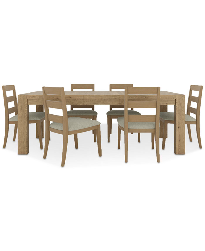 Furniture Davie Rectangle Dining 7pc Set (Table + 6 Side Chair Upholstered Seat Ladder Back)