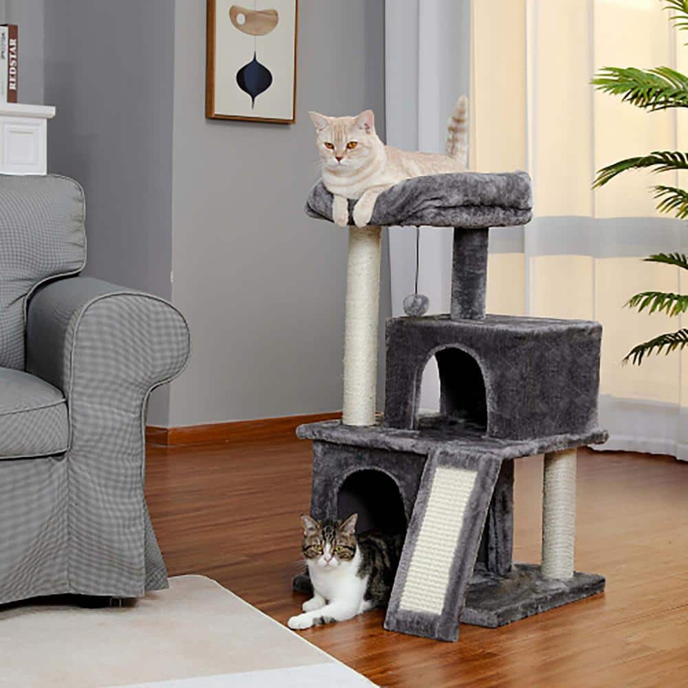 Foobrues Gray Soft Scratching Posts and Trees with Double Condos JJX-23171502