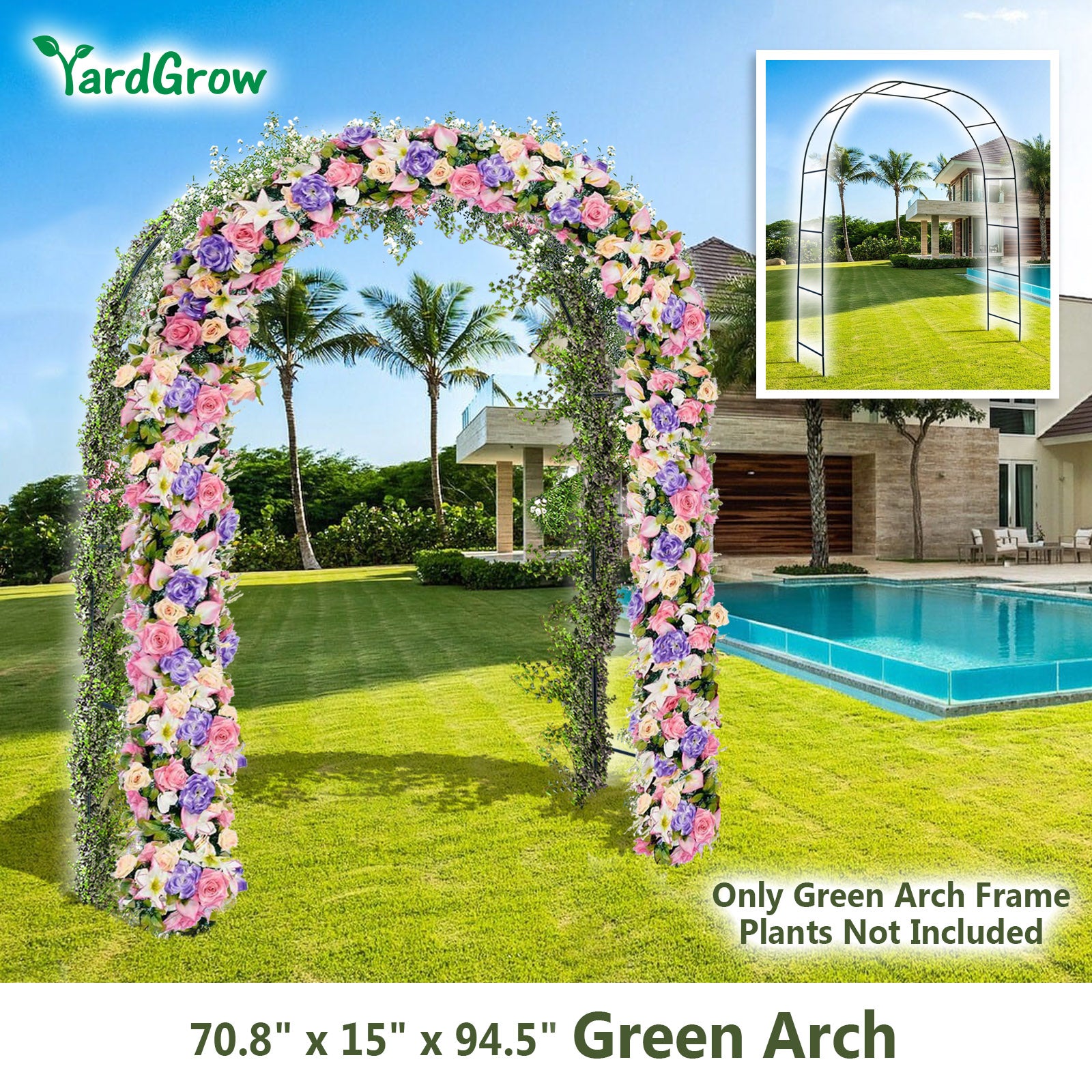 YardGrow Reconfigurable Metal Wedding Arch Garden Arbor Pergola for Indoor/Outdoor Garden Climbing Plants Vines