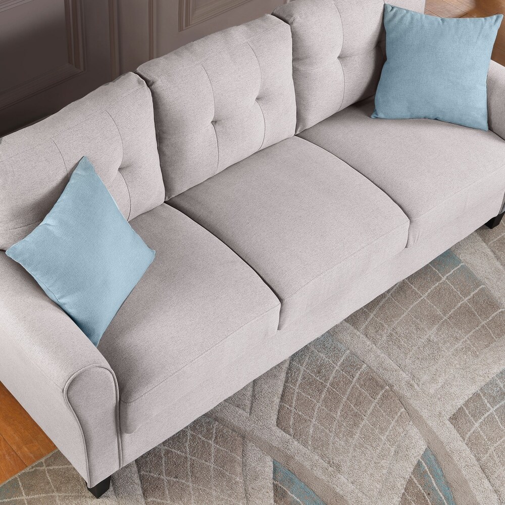 2 Piece Linen Upholstered Sofa Couch Set  Living Room Furniture Button Tufted Loveseat and Sofa Set for Dorm  Office or Studio