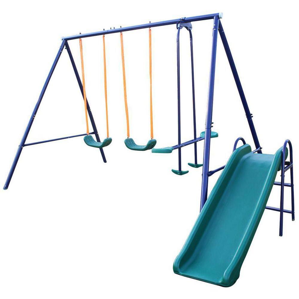 Tidoin Multi-Colored A-Frame Metal Multi-Person Swing Set with Slide AOK-YDW1-515