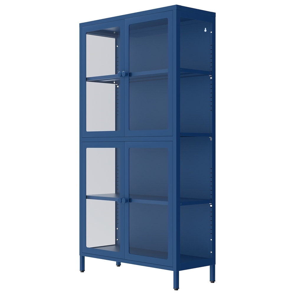 Glass Door Storage Cabinet with Adjustable Shelves