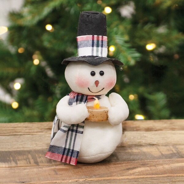 Crimson Top Hat Snowman with Tealight