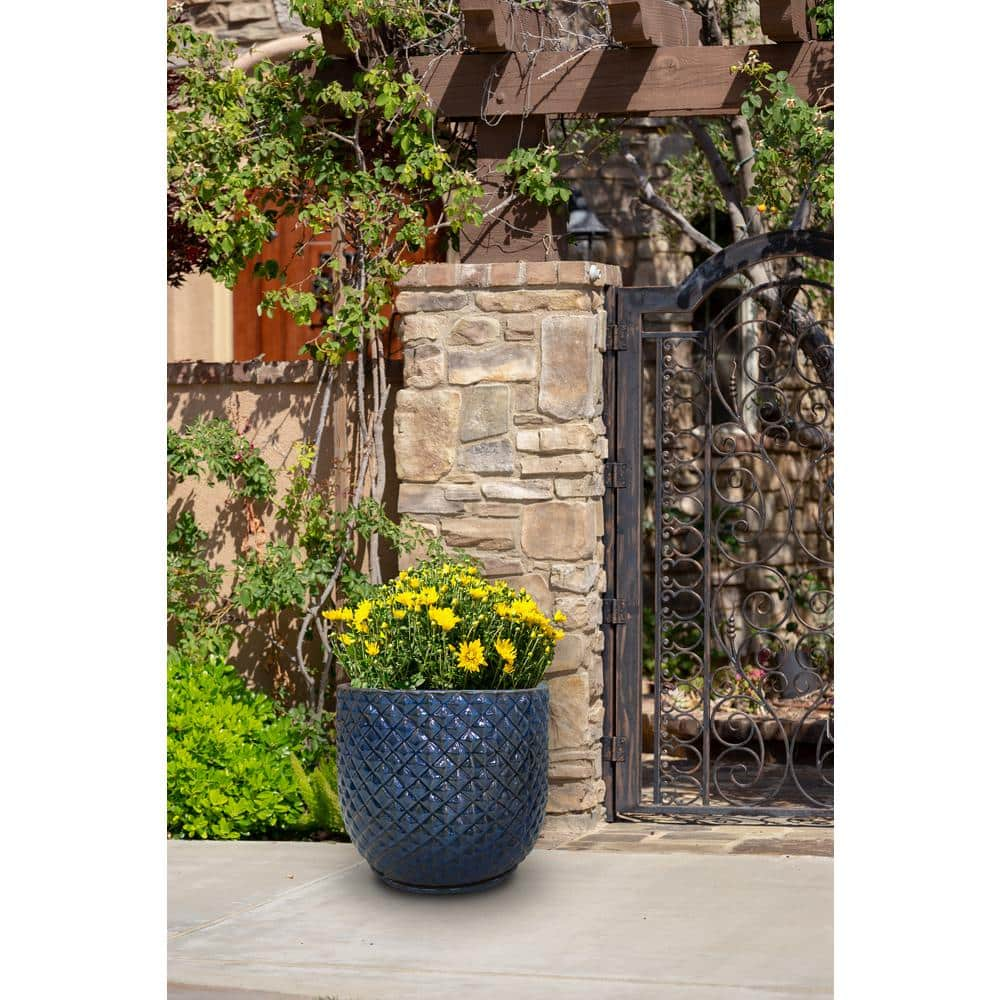 Trendspot 18 in. Blue Pinequilt Ceramic Planter CR00869S-180M