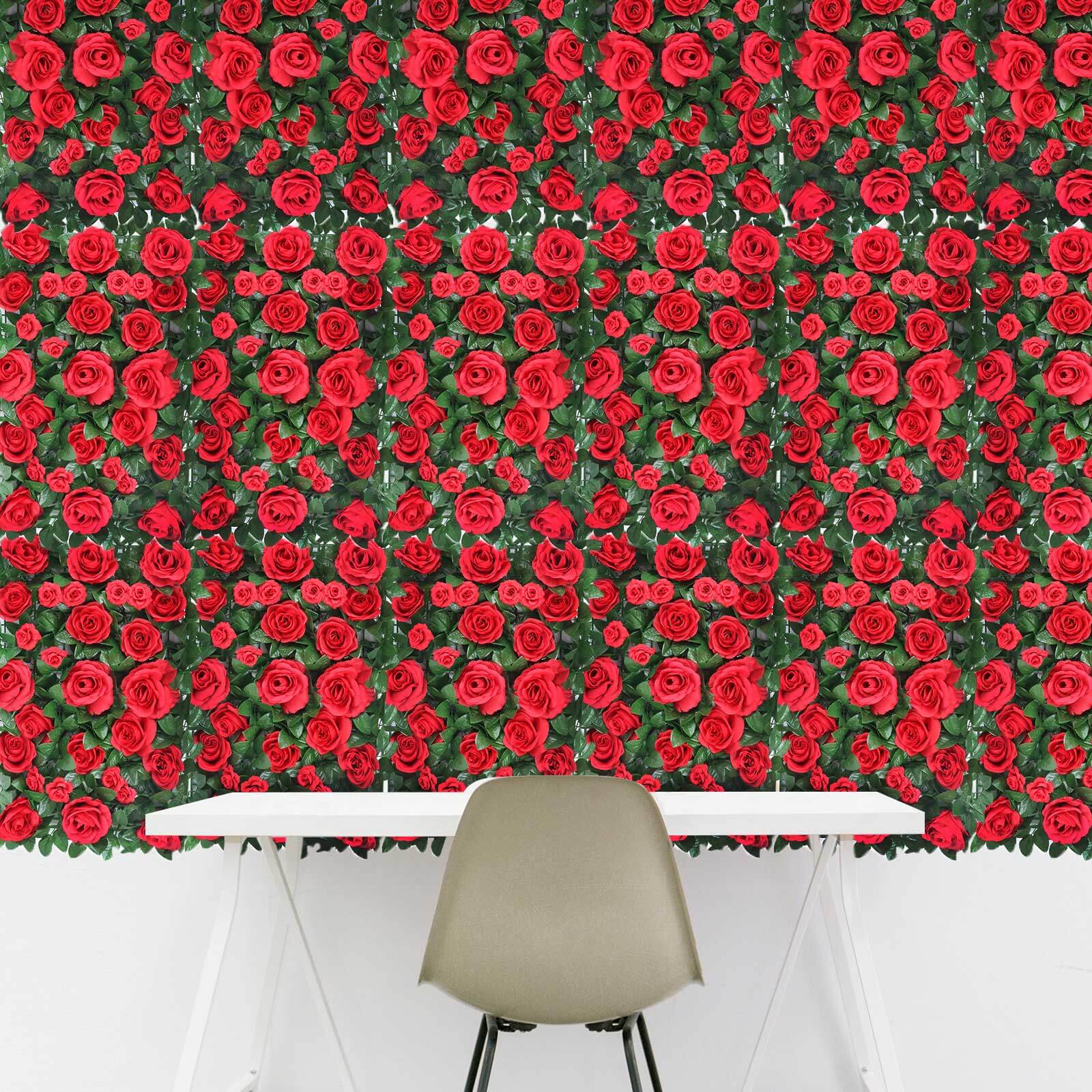 Easy-Install Red Silk Rose Flower Mat Wall Panel Backdrop 3 Sq ft.